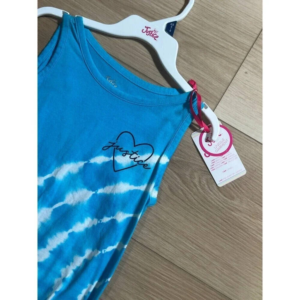 Justice Tie Dye Knot Front Tank Dres Girls Size M (10) Blue White Beach Chic NWT